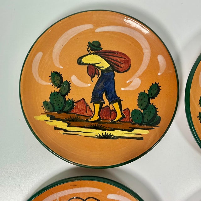 1950s Vintage Southwestern Folk Art Boho Chic Peruvian Terra Cotta Salad Plates - Set of 6. For Sale - Image 9 of 12