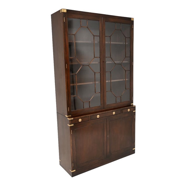 Vintage Military Campaign Bookcase in Wood and Glass, 1950 For Sale