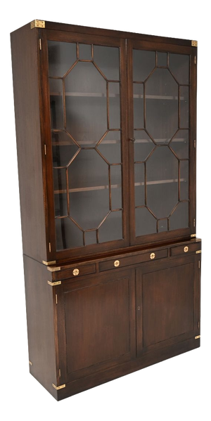 Vintage Military Campaign Bookcase in Wood and Glass, 1950