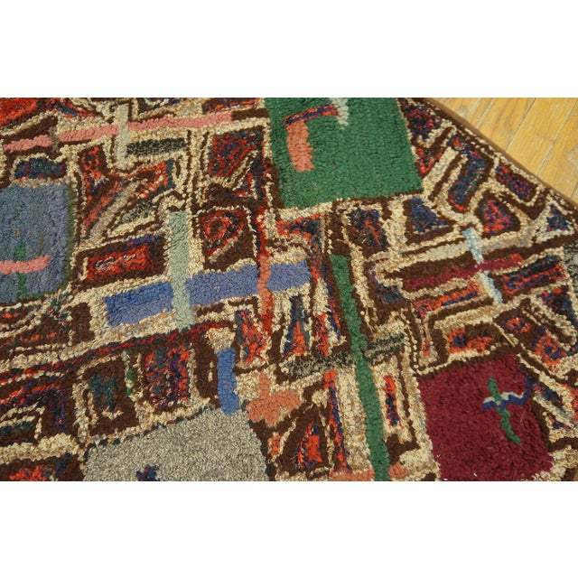 1940s Multicolor Abstract Folk Art American Hooked Rug 2'5" X 3'6" Handknotted Wool Carpet For Sale - Image 11 of 12