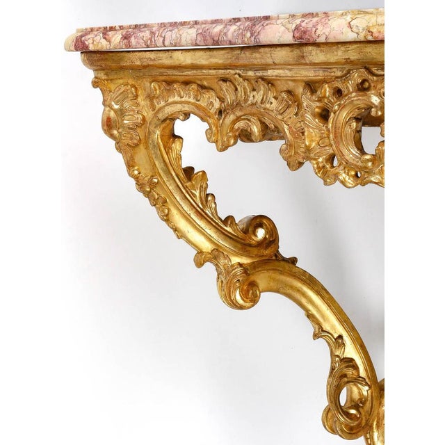 18th Century Carved and Gilded Wood Console with Marble Top For Sale - Image 6 of 7