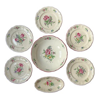 Antique French Faience "Old Strasbourg" Luneville Dinnerware - Set of 7 For Sale