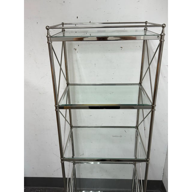 Campaign Vintage Chrome With Glass Shelving Campaign Style Etagere For Sale - Image 3 of 12