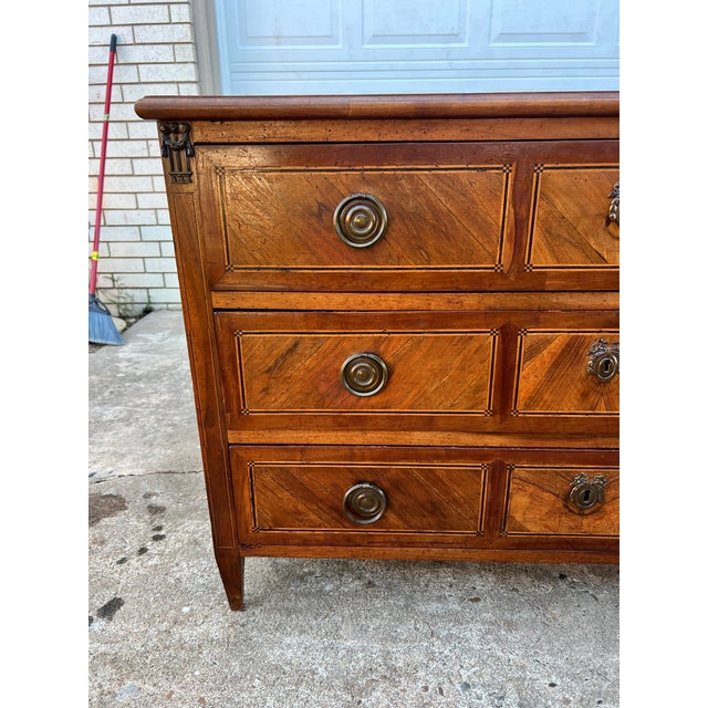 Bronze French 19th Century Louis XVI Solid Walnut Commode / Chest of Drawers For Sale - Image 8 of 12