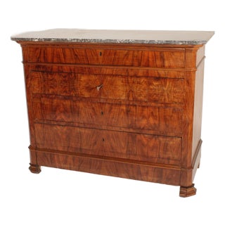 Antique Louis Philippe Style Burl Walnut Chest of Drawers With Marble Top For Sale