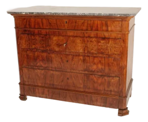 Antique Louis Philippe Style Burl Walnut Chest of Drawers With Marble Top