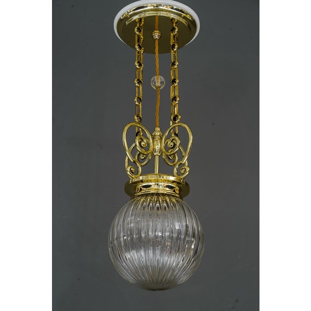 Metal Art Deco Pendant Vienna Around 1920s with Original Cut Glass Shade For Sale - Image 7 of 18