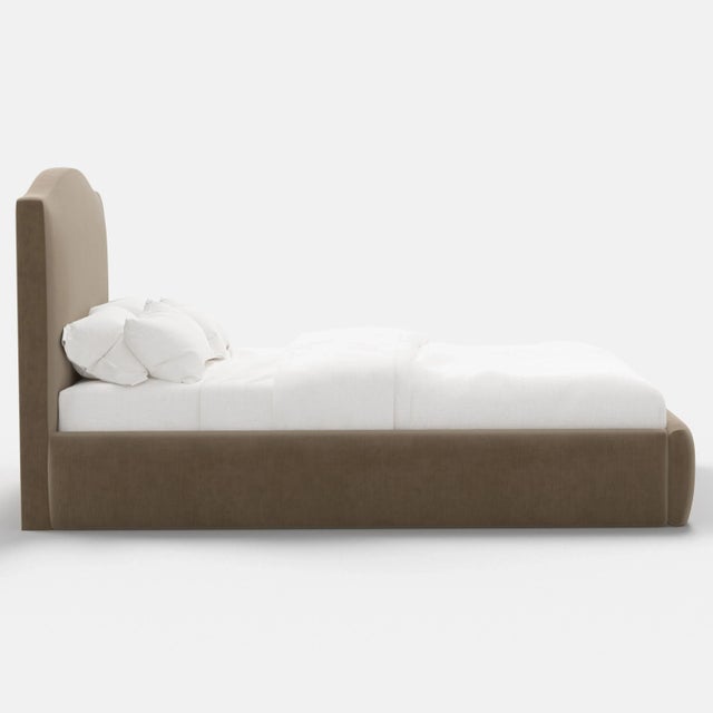 Transitional Camille Taupe Velvet Platform Bed, Full/Double For Sale - Image 3 of 6