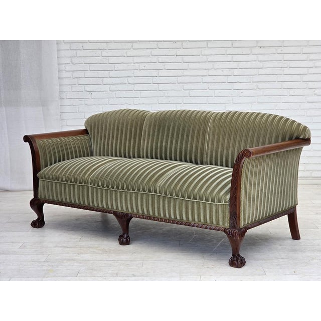 Danish 3-Seater Sofa in Green Furniture Velour and Teak Wood, 1950s For Sale - Image 13 of 17