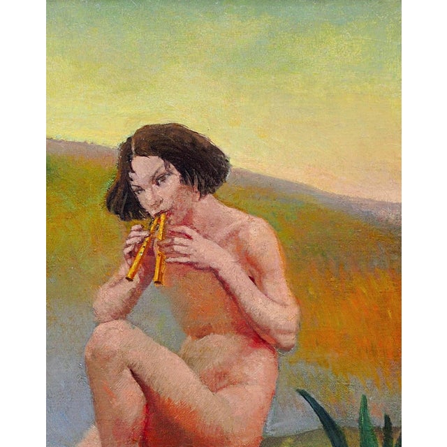 Margaret Maitland Howard, Pan, God of Nature, Playing Panpipes, 1930s, Oil Painting, Framed For Sale - Image 7 of 18