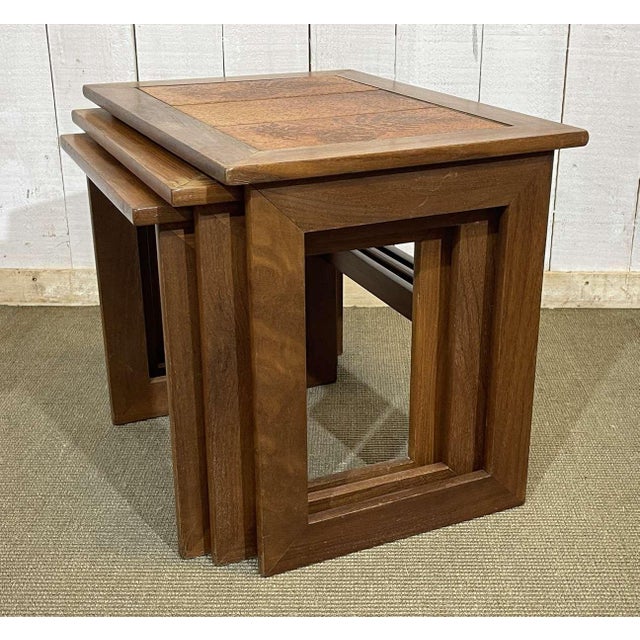 Wood Nesting Tables in Teak with Tiled Tops, 1970s, Set of 3 For Sale - Image 7 of 11