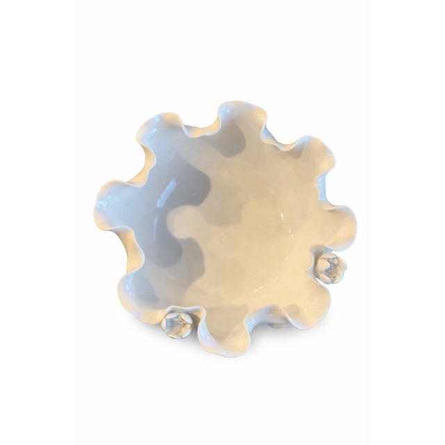 1980s Vintage Blanc-De-Chine-Style White Porcelain Pedestal Compote For Sale - Image 5 of 8