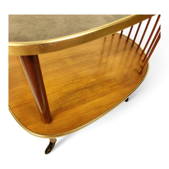Wood Mid-Century Modern Scandinavian Kidney-Shaped Wooden Bar Cart Serving Trolley, 1960s For Sale - Image 7 of 17