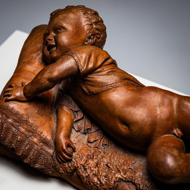 Brown Reclining Infant in Terracotta by F. Sans For Sale - Image 8 of 9