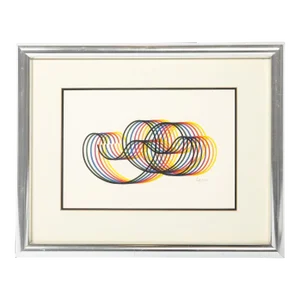Modernist Abstract Lithograph W/ Multicolor Looping Line Work Signed Yaakov Agam