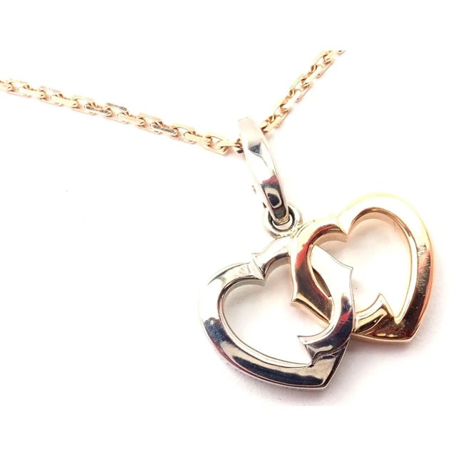 Contemporary Cartier 18K Rose & White Gold Double C Heart Pendant Chain Necklace For Sale - Image 3 of 10