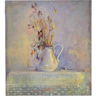 Lea Monetti, Still Life with White Jug, Tempera Painting, 1990s For Sale
