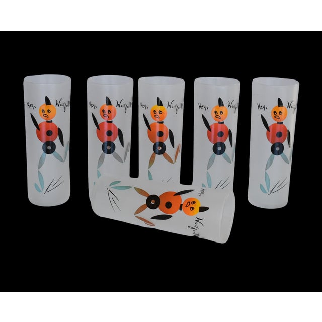 Glass Vintage 1950s Federal Glass Hey Wait for Me Tall Frosted Tom Collins Zombie Tumblers- Set of 6 For Sale - Image 7 of 10