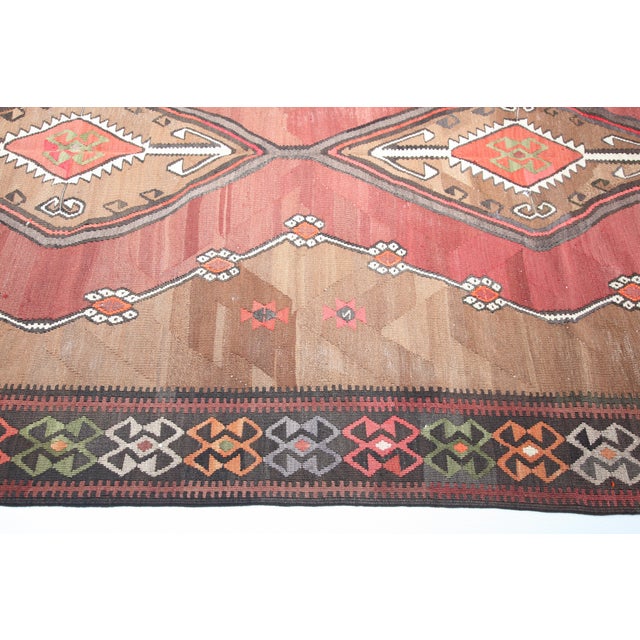 Art Deco Decorative Vintage Kars Kilim With Central Medallions – Handwoven Tribal Flatweave From Eastern Anatolia -5' 3'' X 10' 8'' For Sale - Image 3 of 12