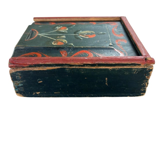 Black Late 18th Early 19th Century Swedish Rosemaling Hand Painted Folk Art Box For Sale - Image 8 of 9