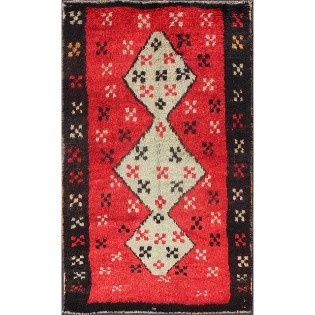 Vintage Turkish Tulu Rug With Bold Crimson Field and Cream Diamond Medallions For Sale - Image 13 of 13