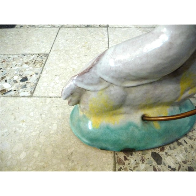 Vintage German Glazed Ceramic & Brass Figurine Lamp, 1920s For Sale - Image 12 of 18