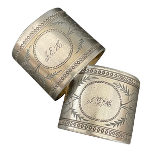 Set of 2 Aesthetic Movement Nickel Silver Napkin Rings, Monogrammed