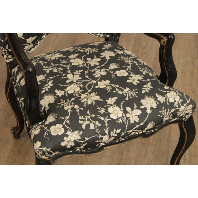 Vintage Italian Louis XV Style Ebonized Armchairs - A Pair For Sale In Philadelphia - Image 6 of 13