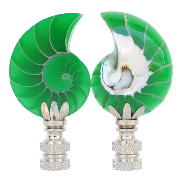 Lucite Filled Nautilus Shell Lamp Finials - a Pair | Chairish