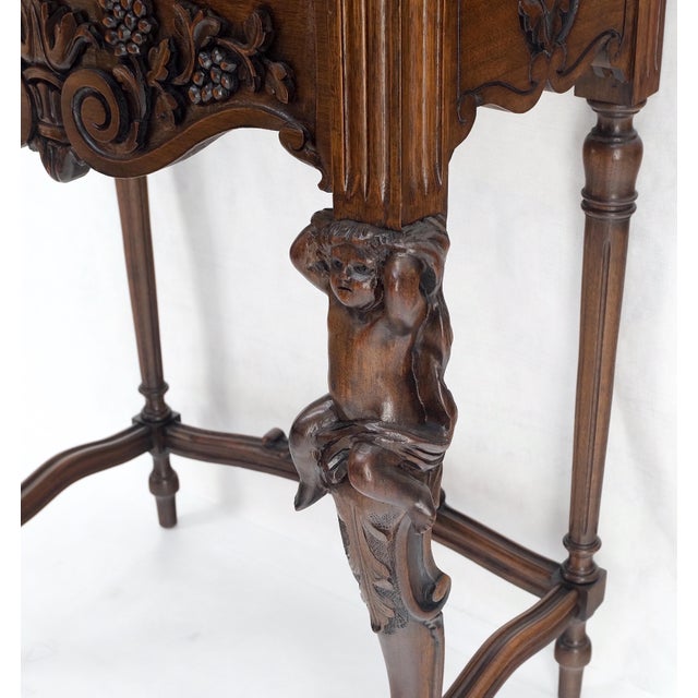 Petit Heavily Carved Walnut Cherubs Rope Edge Two Piece Console Table Shelf MINT! Hanging Shelf : 10 x 36 x 22 Table: 14 x...