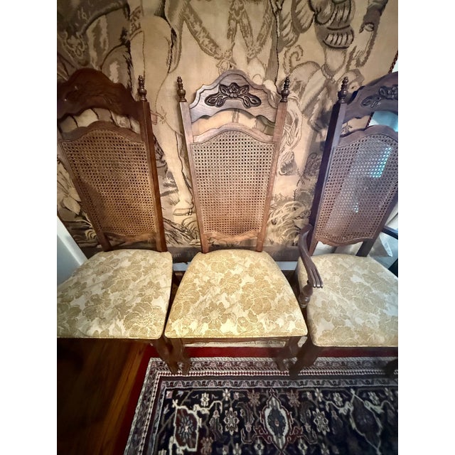 Late 20th Century Late 20th Century French Provincial Oak Dining Set — Table With Two Leaves & 6 Cane-Back Chairs For Sale - Image 5 of 9