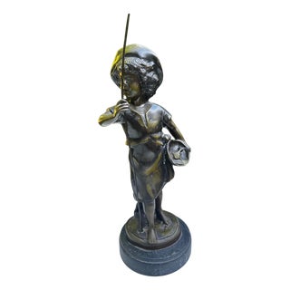 Hippolyte François Moreau, Young Fisherman, 1900, Bronze with Green Patina For Sale