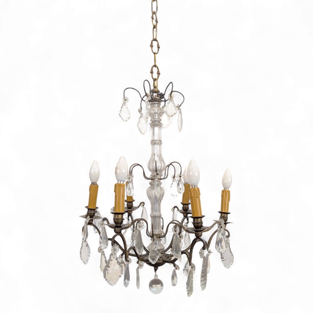 Brown Vintage Crystal 6-Light Chandelier For Sale - Image 8 of 8