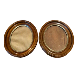 Antique Victorian Walnut Oval Picture Frames - a Pair