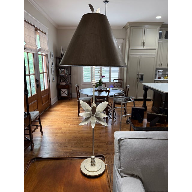 Interesting buffet lamp by New Orleans designer Elaine Gleason featuring a striking flower in its center and a floral...