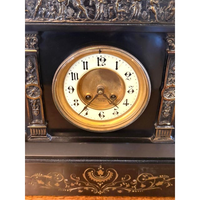 Large Antique Victorian Marble Mantel Clock from Philippes, 1860 For Sale - Image 3 of 15
