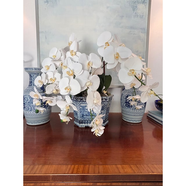 1990s Blue/White Porcelain Flowerpot -Handpainted For Sale - Image 4 of 6