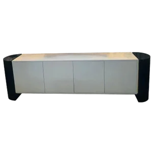 Mid-Century Modernist Long Black and White Lacquered Credenza Sideboard Cabinet