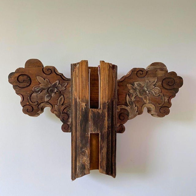 Chinoiserie c.1920 Chinese Polychrome Architectural Carved Wood Panel — Floral Motif Wall Art For Sale - Image 3 of 10
