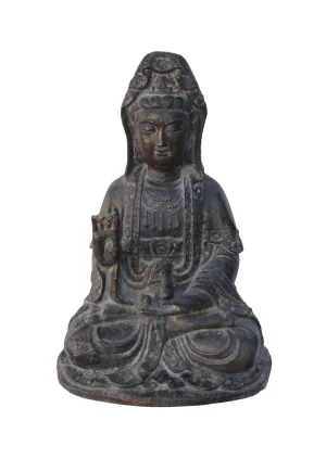 Chinese Iron Metal Abhaya Mudra Kwan Yin Statue