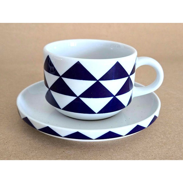 Mid-Century Modern 1980s Block Langenthal Coffee Cups and Saucers in Stack Optic Pattern, 10 Piece Set For Sale - Image 3 of 11