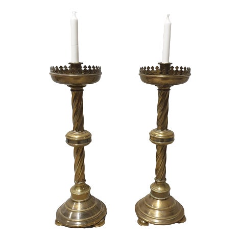 Large Brass Church Candlesticks, Set of 2 For Sale