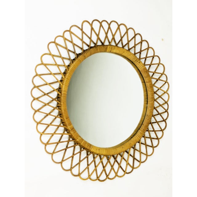 Italian Rush & Rattan Wall Mirror, 1960s For Sale - Image 4 of 9