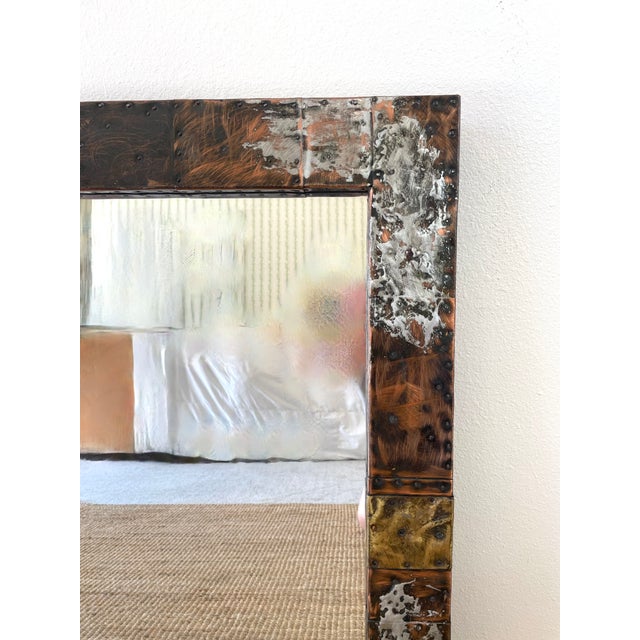 Vintage 1970s Paul Evans Brutal Metal Patchwork Wall Mirror For Sale - Image 14 of 15