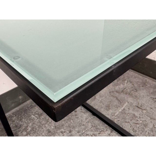 Room & Board Parsons C-Shape Seafoam Glass Table For Sale - Image 9 of 12