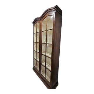 Henredon Design Convex Bubble Glass Paned Double Door Flat Wall Display Cabinet For Sale