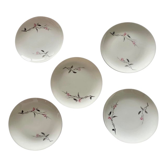 Vintage Cherry Blossom Bread & Butter Plates Sakura Fine China 1067, Made in Japan- Set of 5 For Sale