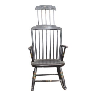 Antique Windsor Hitchcock Style Rocking Arm Chair Black Finish Bench Made For Sale