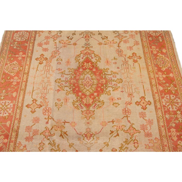 Traditional Antique Turkish Oushak Peach Handmade Wool Rug For Sale - Image 3 of 12