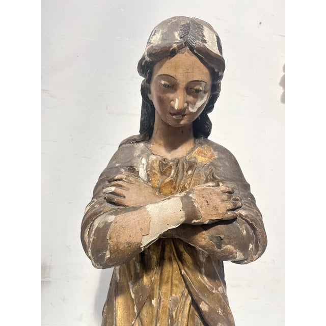 Adoring Angels, 1700s, Polychrome and Gilded Carved Wood, Set of 2 For Sale - Image 6 of 18